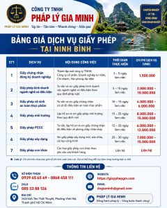 Bảng giá dịch vụ giấy phép tại Ninh Bình