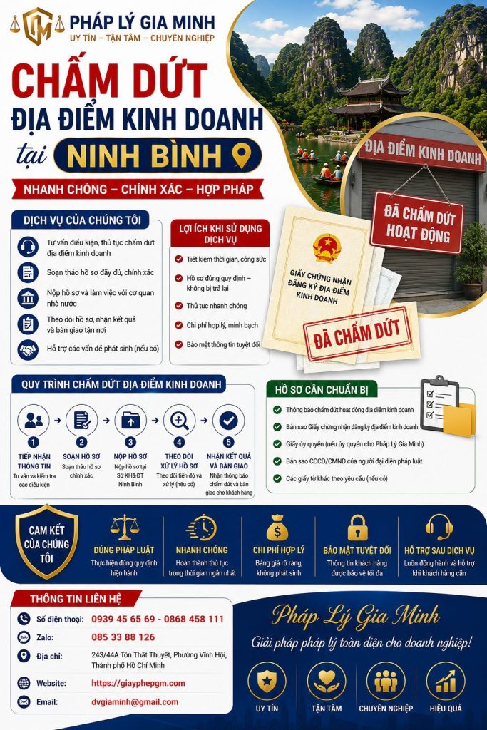 Chấm dứt địa điểm kinh doanh tại Ninh Bình 1 Chấm dứt địa điểm kinh doanh tại Ninh Bình