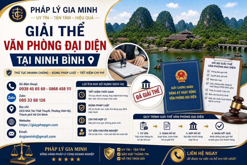 Giải thể văn phòng đại diện tại Ninh Bình – Hồ sơ, thủ tục và quy trình thực hiện 1 Giải thể văn phòng đại diện tại Ninh Bình