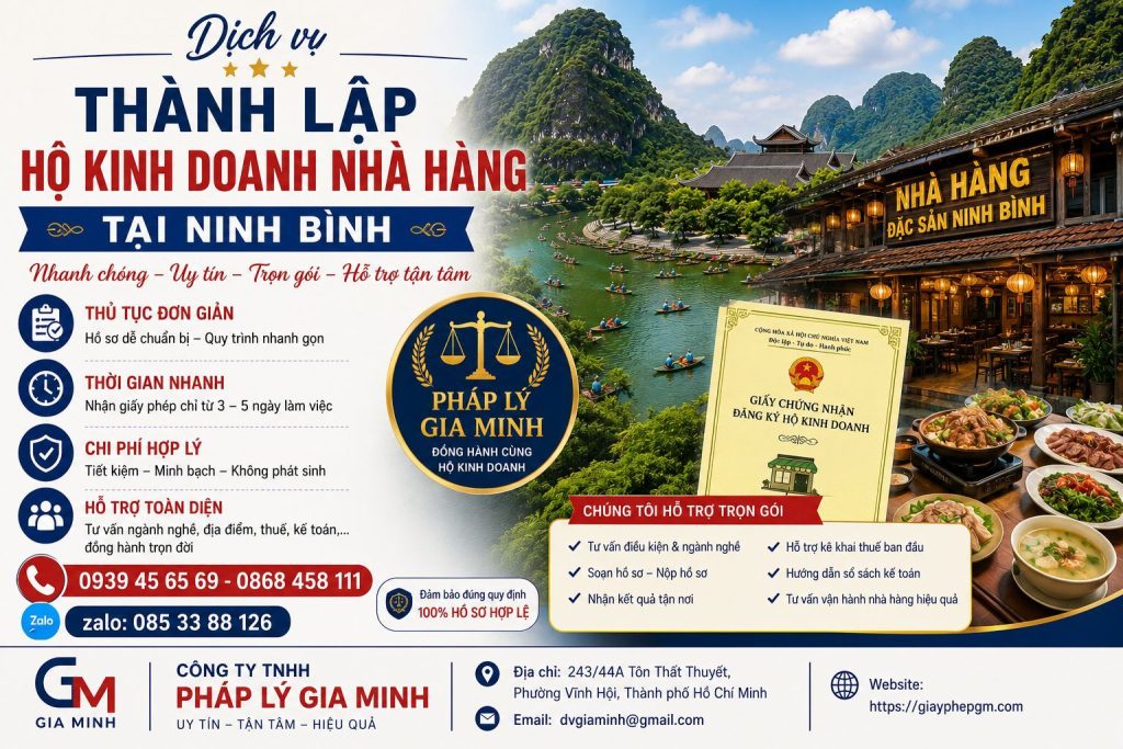 Thành lập hộ kinh doanh nhà hàng tại Ninh Bình đúng quy định, trọn gói 1 Thành lập hộ kinh doanh nhà hàng tại Ninh Bình