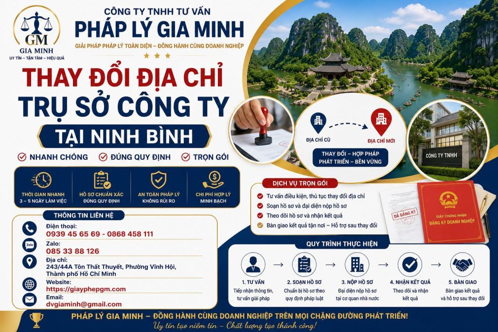 Thay đổi địa chỉ trụ sở công ty tại Ninh Bình nhanh chóng, đúng quy định 1 Thay đổi địa chỉ trụ sở công ty tại Ninh Bình