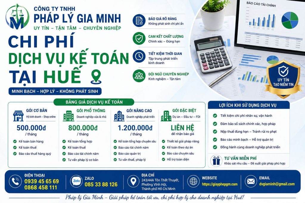 Chi phí dịch vụ kế toán tại Huế