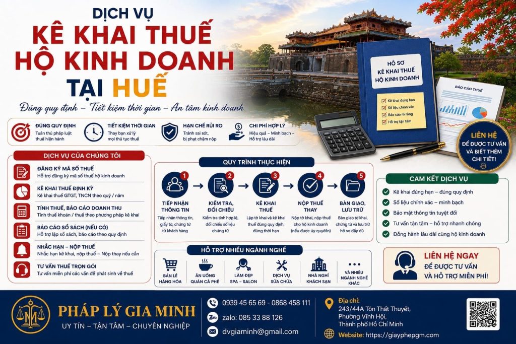 Dịch vụ kê khai thuế hộ kinh doanh tại Huế: Giảm sai sót, quản lý thuế nhẹ nhàng hơn 1 Dịch vụ kê khai thuế hộ kinh doanh tại Huế