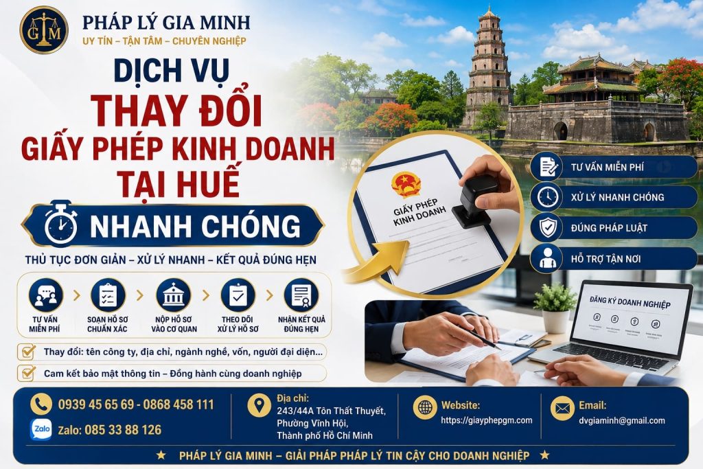 Dịch vụ thay đổi giấy phép kinh doanh tại Huế nhanh chóng