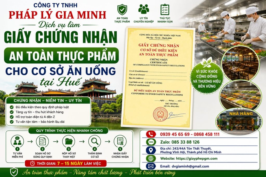 Giấy chứng nhận an toàn thực phẩm cho cơ sở ăn uống tại Huế cần biết gì? 1 Giấy chứng nhận an toàn thực phẩm cho cơ sở ăn uống tại Huế