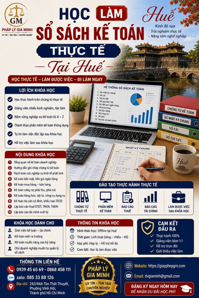 Học làm sổ sách kế toán thực tế tại Huế