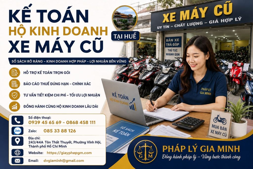 Kế toán hộ kinh doanh xe máy cũ tại Huế – Theo dõi giá mua, chi phí sửa và lợi nhuận từng xe 1 Kế toán hộ kinh doanh xe máy cũ tại Huế