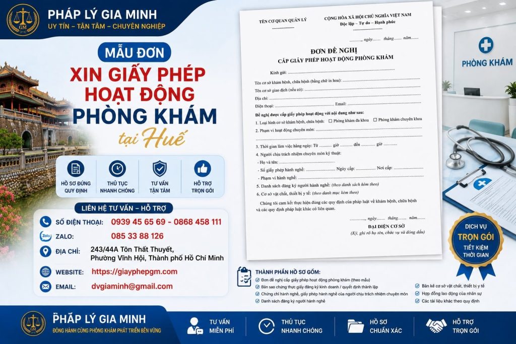 Mẫu đơn xin giấy phép hoạt động phòng khám tại Huế