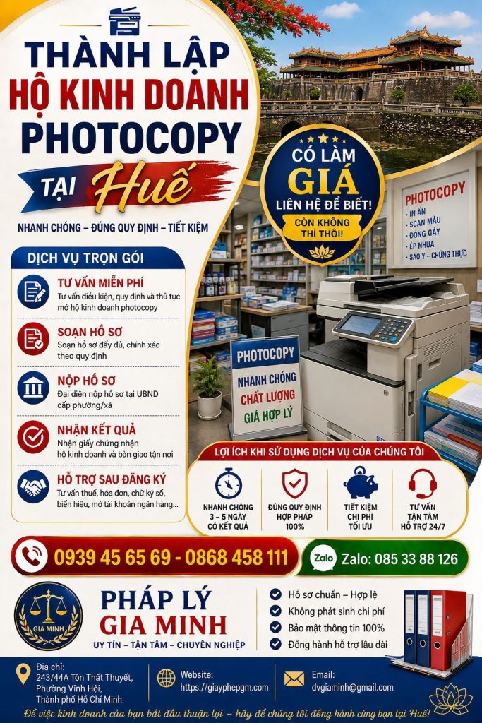 Thành lập hộ kinh doanh photocopy tại Huế: Chuẩn thủ tục để cửa hàng sớm hoạt động 1 Thành lập hộ kinh doanh photocopy tại Huế