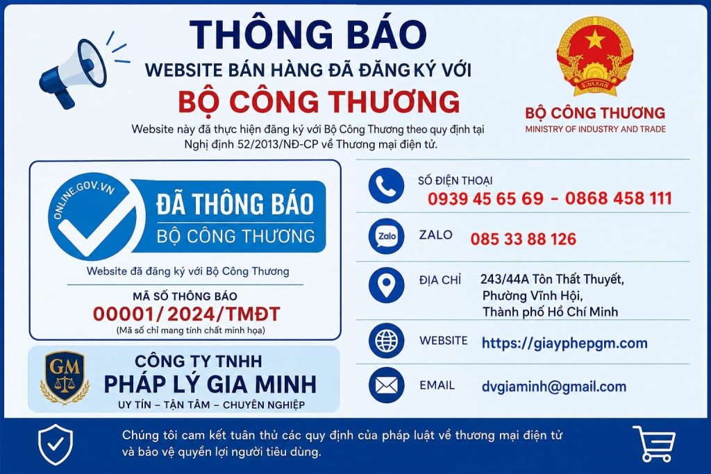 Thông báo website bán hàng với Bộ Công Thương