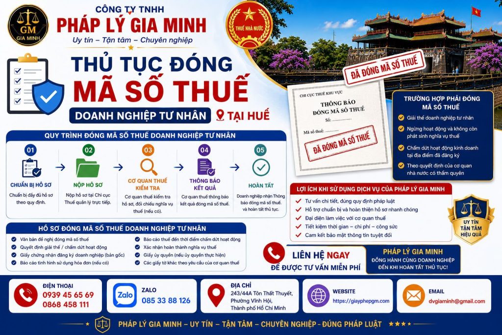 Thủ tục đóng mã số thuế doanh nghiệp tư nhân tại Huế đầy đủ, dễ thực hiện 1 Thủ tục đóng mã số thuế doanh nghiệp tư nhân tại Huế