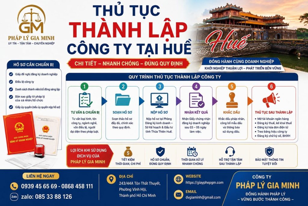 Thủ tục thành lập công ty tại Huế chi tiết – Hướng dẫn từng bước dễ thực hiện 1 Thủ tục thành lập công ty tại Huế chi tiết