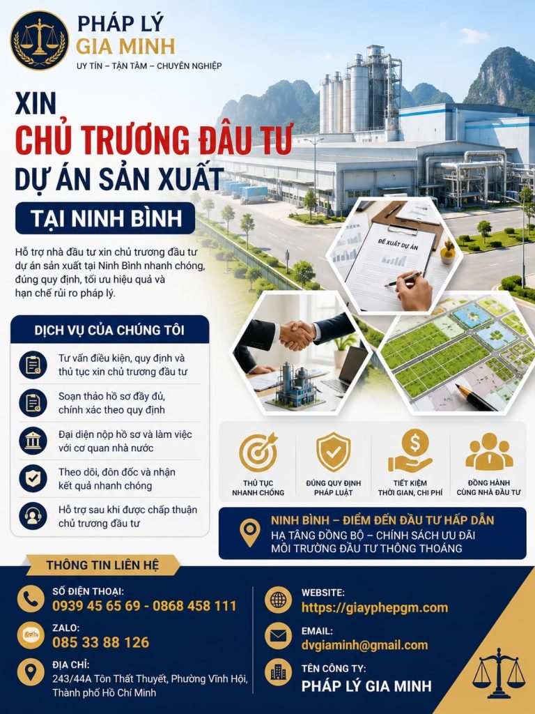 Xin chủ trương đầu tư dự án sản xuất tại Ninh Bình