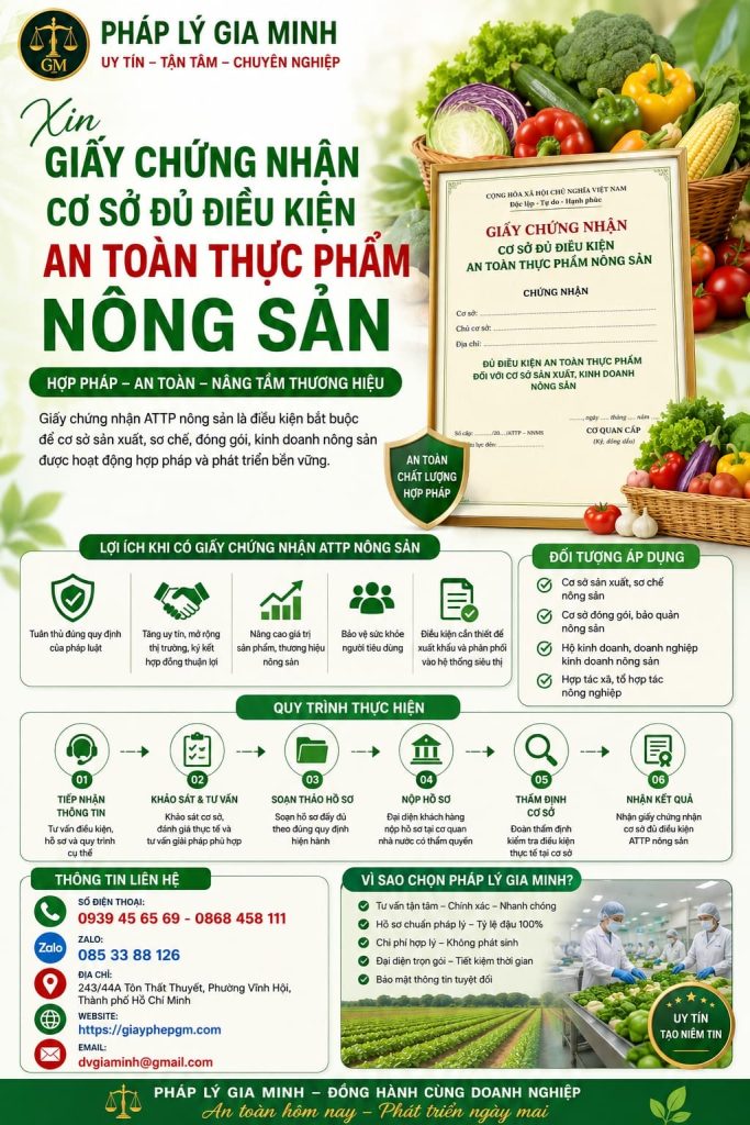 Xin giấy chứng nhận cơ sở đủ điều kiện an toàn thực phẩm nông sản