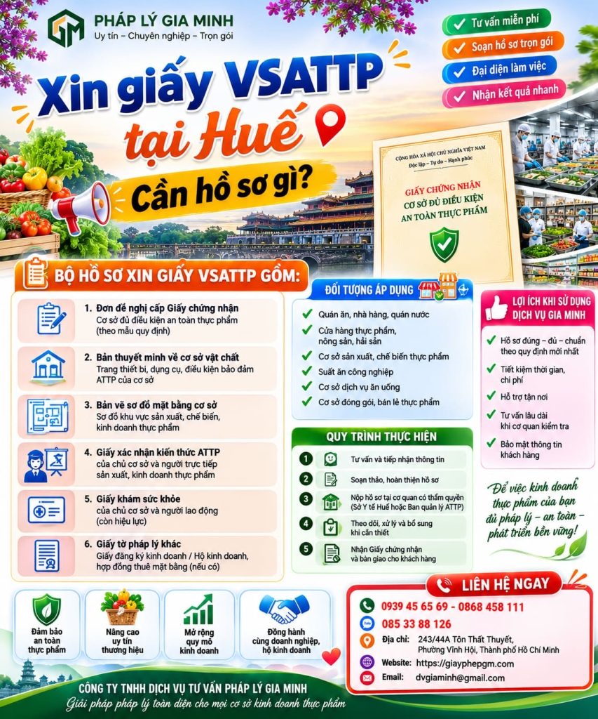 Xin giấy VSATTP tại Huế cần hồ sơ gì